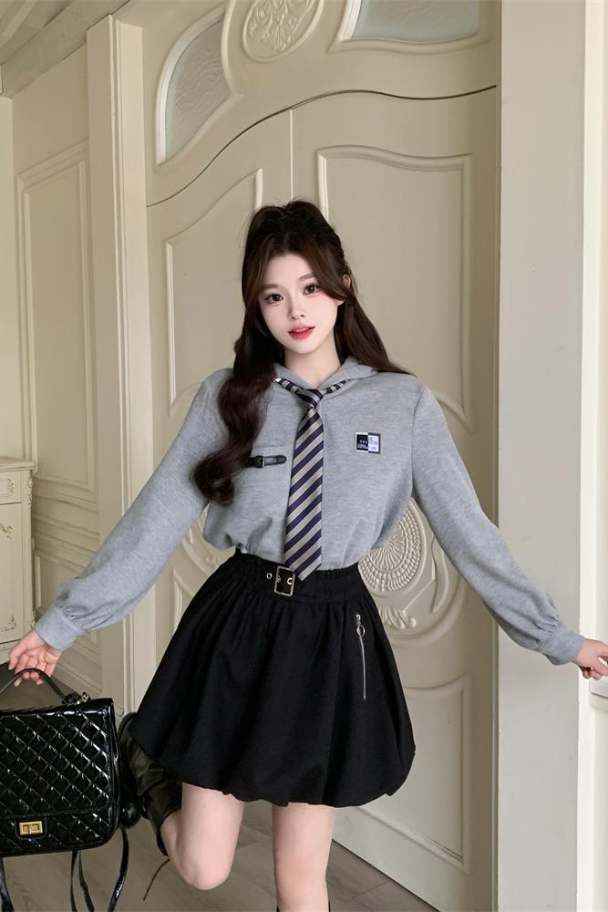 Preppy Waffle Shirt and Bubble Skirt Set for Women Autumn 2025 - Image 5