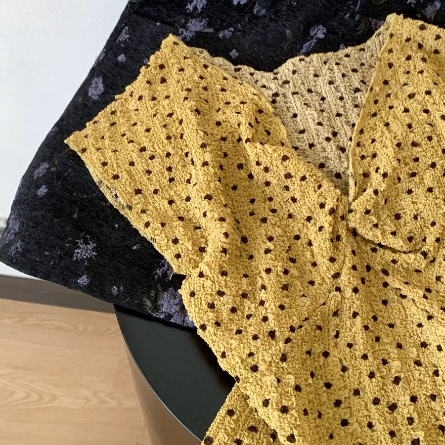 Textured V-Neck Twist Knot Flutter Sleeve T-Shirt Women 2026 Summer Thin Slimming Pullover Polka Dot Top - Image 5