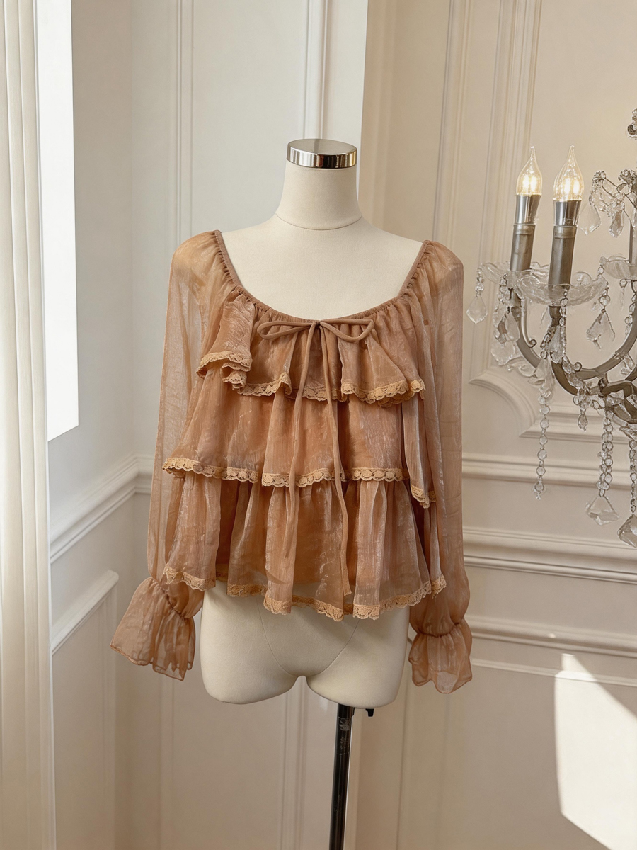 Women’s Lace Ruffle Long Sleeve Loose Top