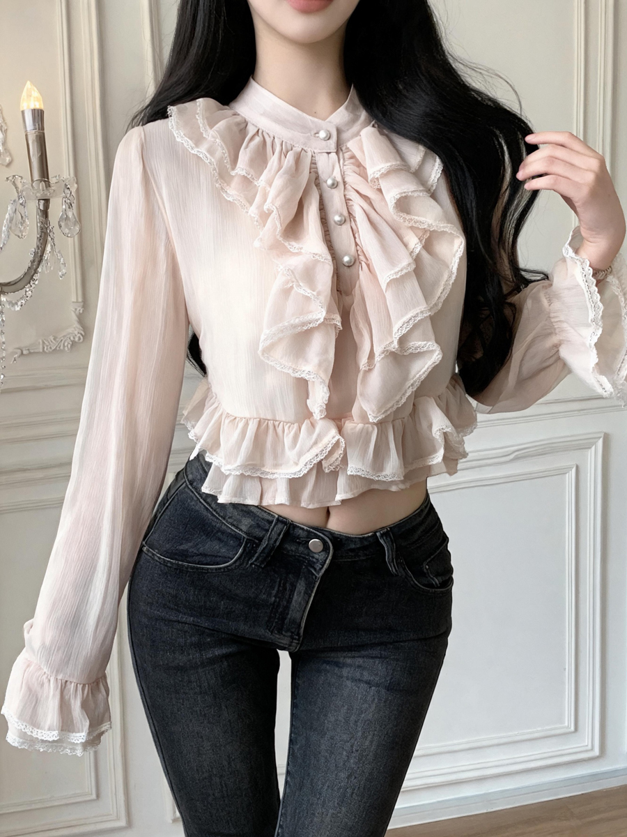 French Palace Style Lace Ruffle Long Sleeve Chiffon Top for Women - Style aeef77 - Image 4