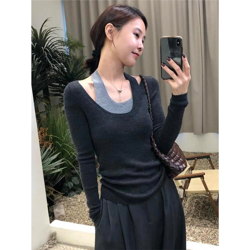 Women's Design Halter Neck Sleeveless Top Slim Fit Faux Two Piece Layering Shirt Summer 2026